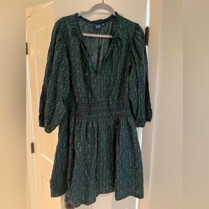 GAP Green/black print Smocked waist dress sz XL